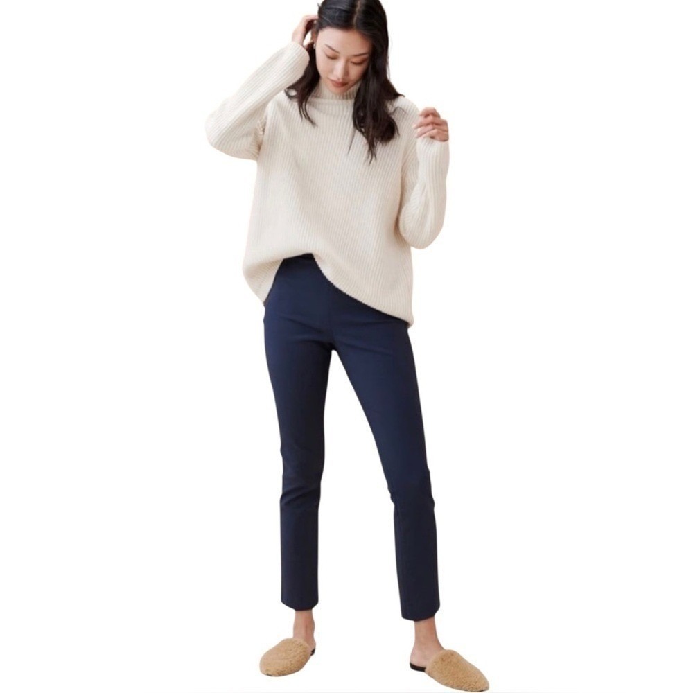 Jenni Kayne Pants Cropped Cigarette Ankle Stretch High Rise Navy Blue 2 Trousers